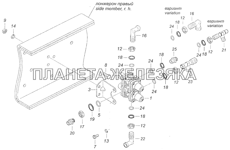 5320-3500015-10 Установка четырехконтурного защитного клапана КамАЗ-65115 (Евро-3)
