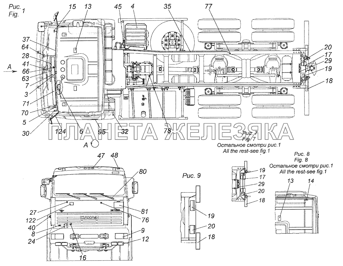 65115-3700011-22 Электрооборудование. Расположение на автомобиле КамАЗ-65115 (Евро-3)