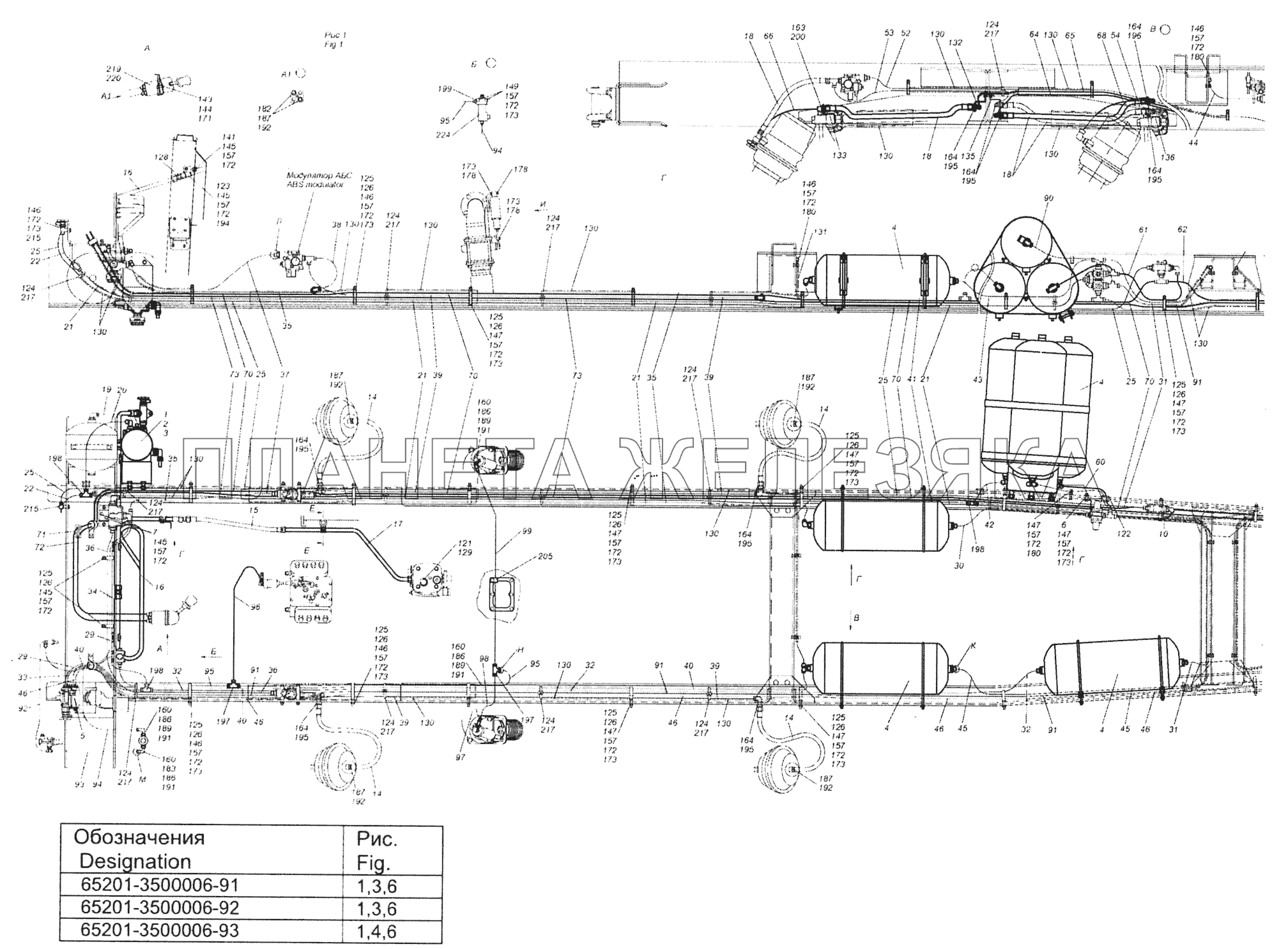 65201-3500006-91 Установка пневмотормозов КамАЗ-65201 Евро 2-3