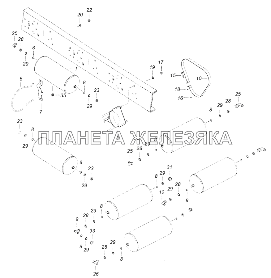65201-3500013-10 Установка воздушных ресиверов КамАЗ-65201 Евро 2-3
