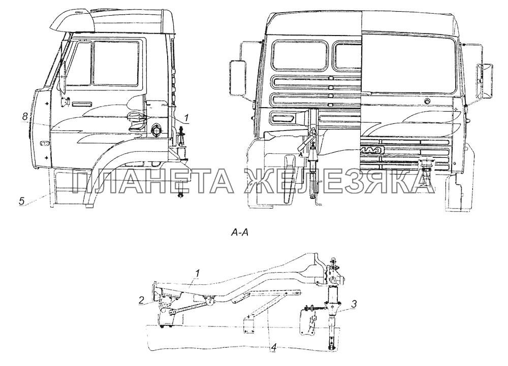 65201-5000006 Установка кабины с оперением КамАЗ-65201 Евро 2-3