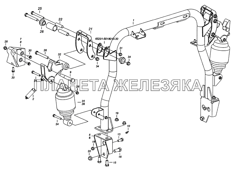 65201-5001006 Установка задней подвески кабины КамАЗ-6522 (Евро-4)
