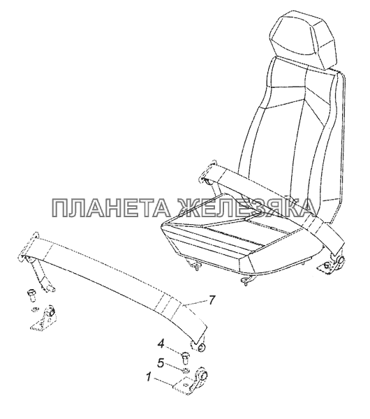 65115-8217007-01 Установка ремня безопасности среднего пассажира КамАЗ-6522 (Евро-4)