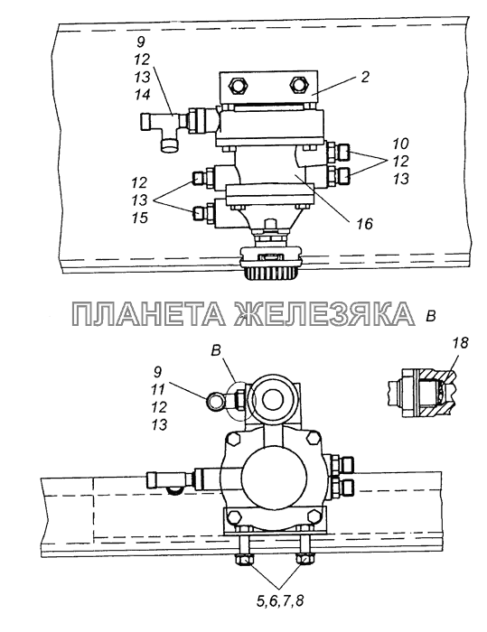 5410-3500022-10 Установка клапана управления тормозами прицепа КамАЗ-65226