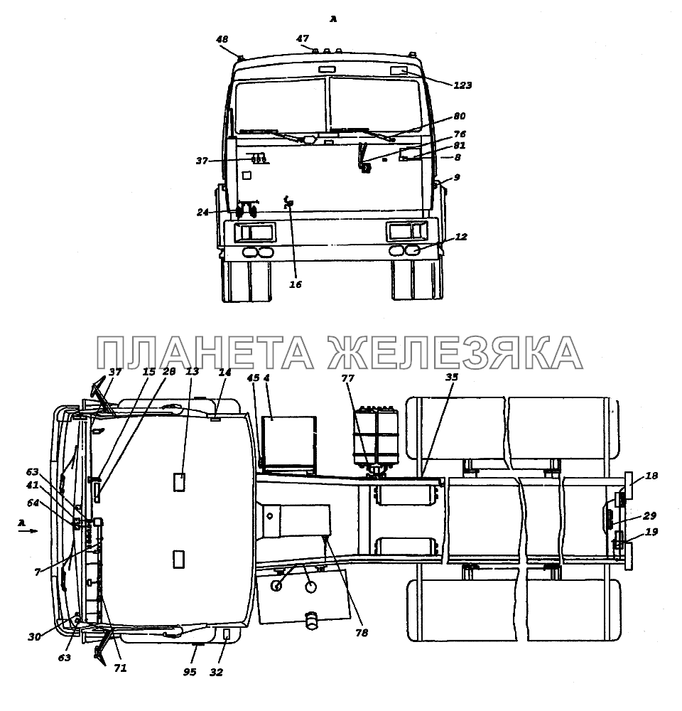 Электрооборудование. Расположение на автомобиле КамАЗ-65226