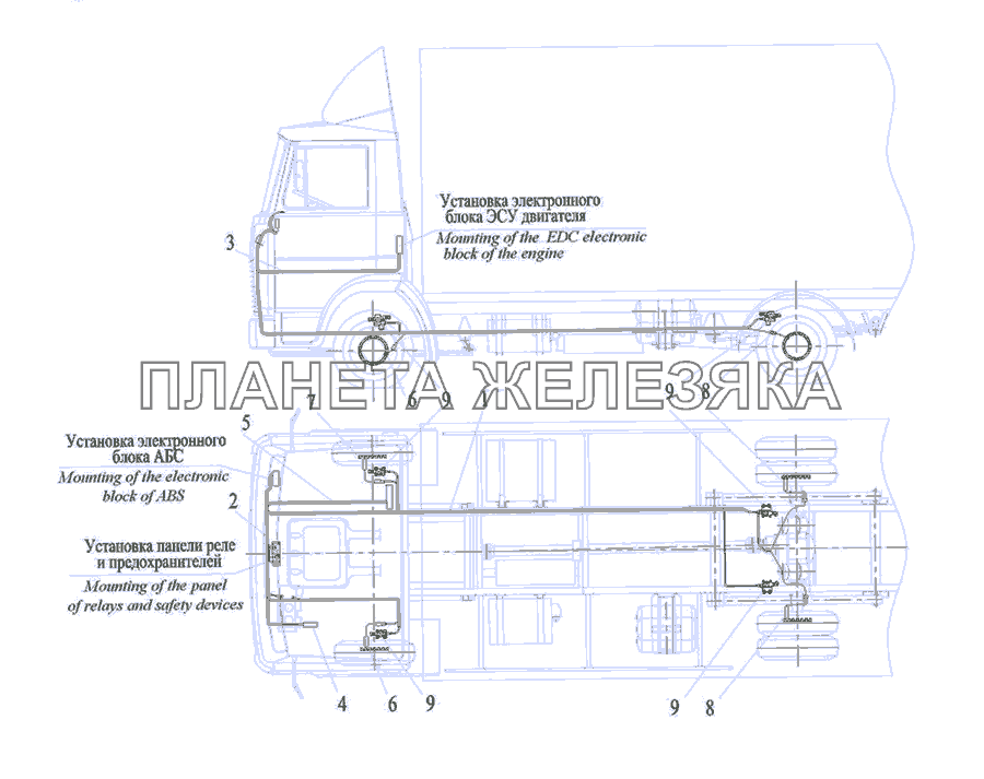 Установка элементов электрооборудования электронных систем на автомобиле MA3-437030 МАЗ-437030 (Зубренок)