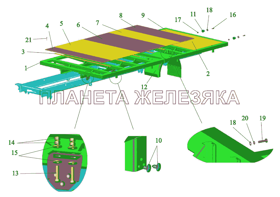 Установка основания,панелей настила,брызговиков МАЗ-437040 (Зубренок)