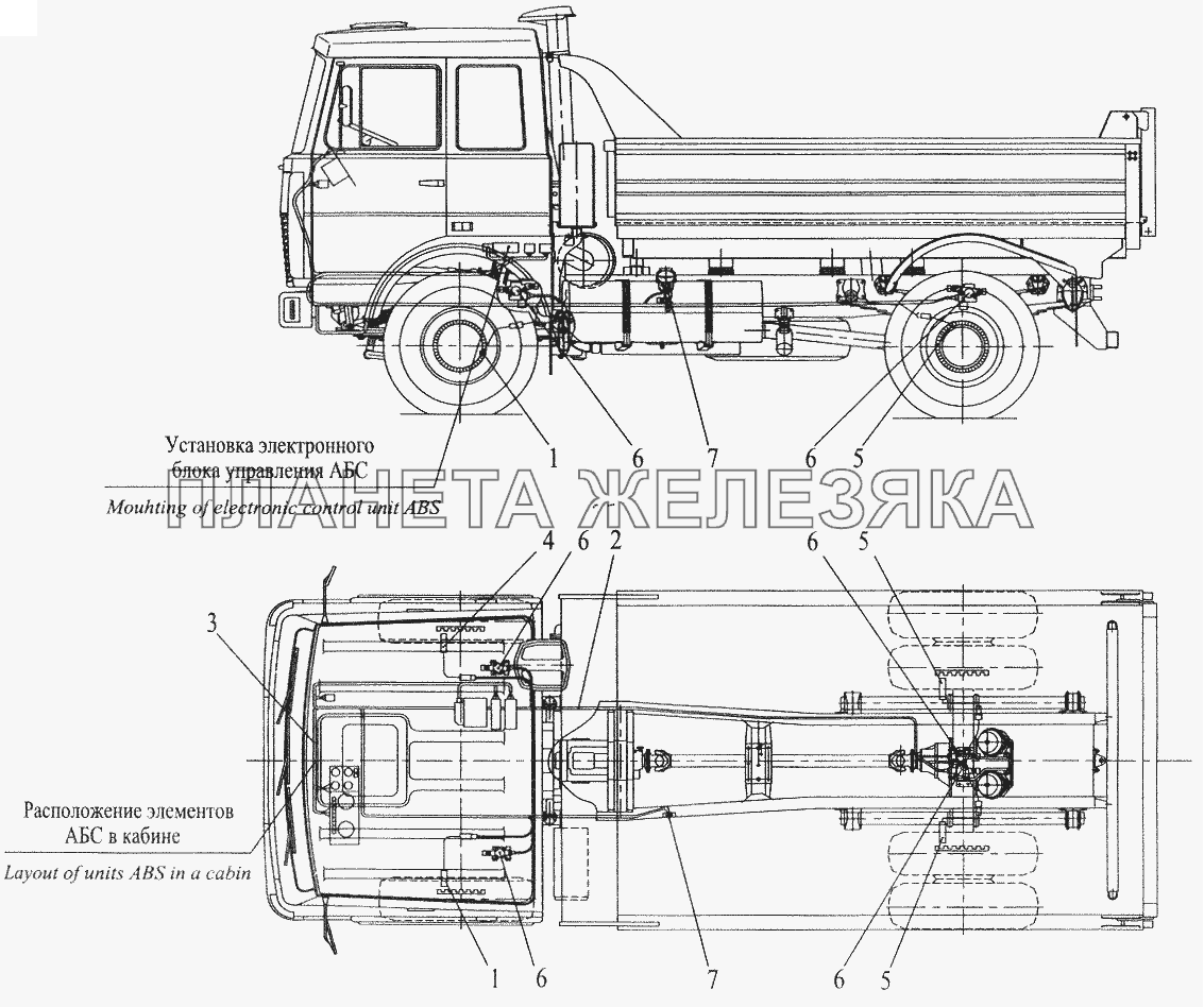 Установка элементов электрооборудования АБС на автомобиле МАЗ-555102 (с большой кабиной) МАЗ-5432