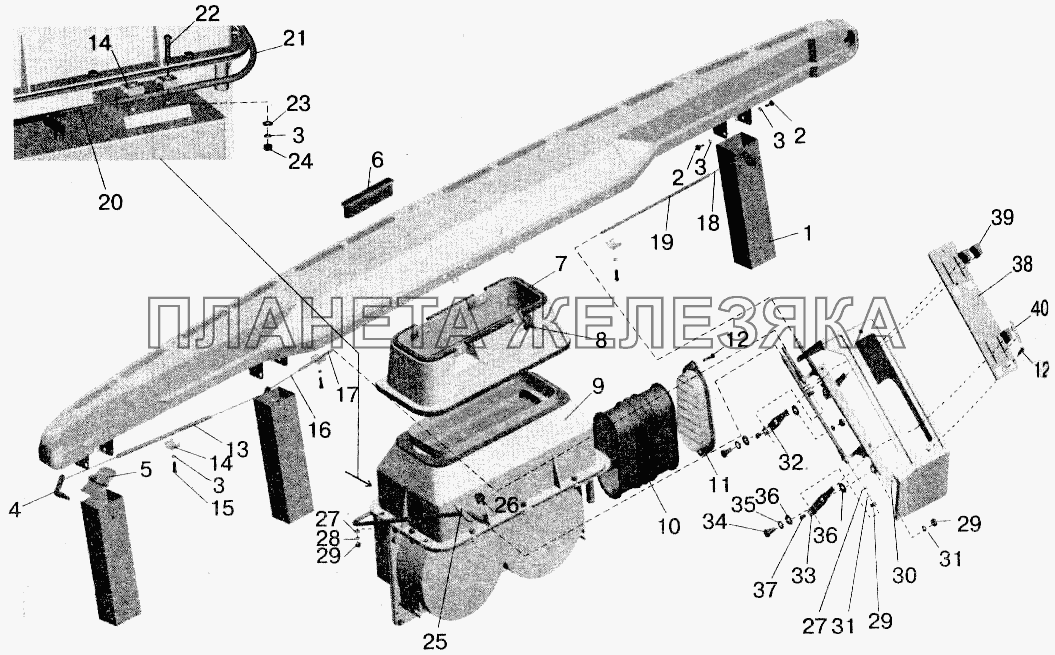 Установка воздушных заслонок и отопителя кабины МАЗ-543202