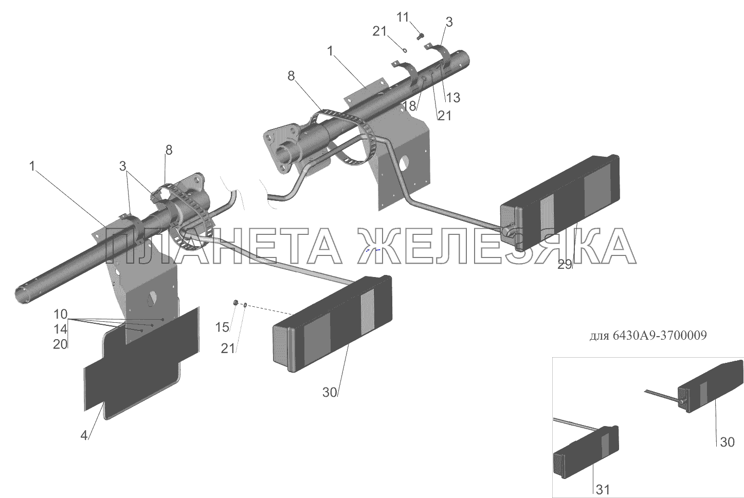 Установка задних фонарей 544019-3700009, 6430А9-3700009 МАЗ-5440B9, 6430B9
