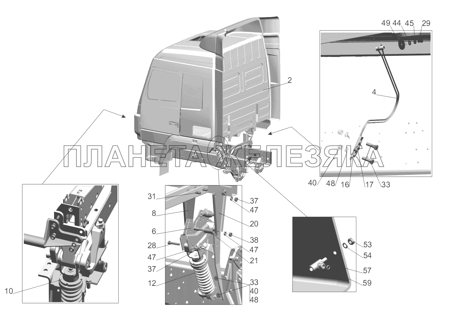 Установка кабины МАЗ-5440B9, 6430B9