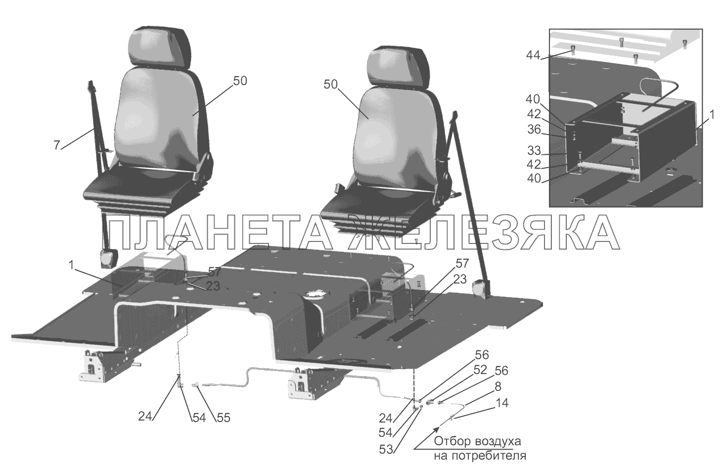 Установка и пневмопитание сидений 5440E9-6800006-001 МАЗ-5440B9, 6430B9