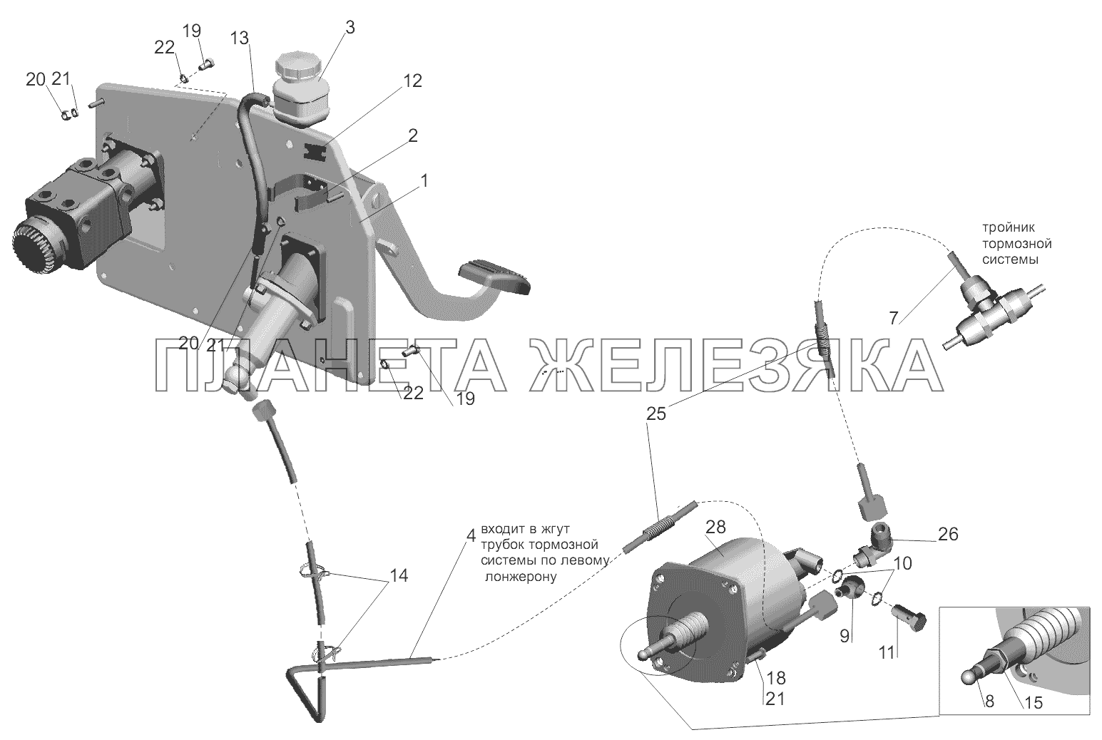 Установка механизма управления сцеплением 5440B9-1600005-002, (-012) МАЗ-5440B9, 6430B9