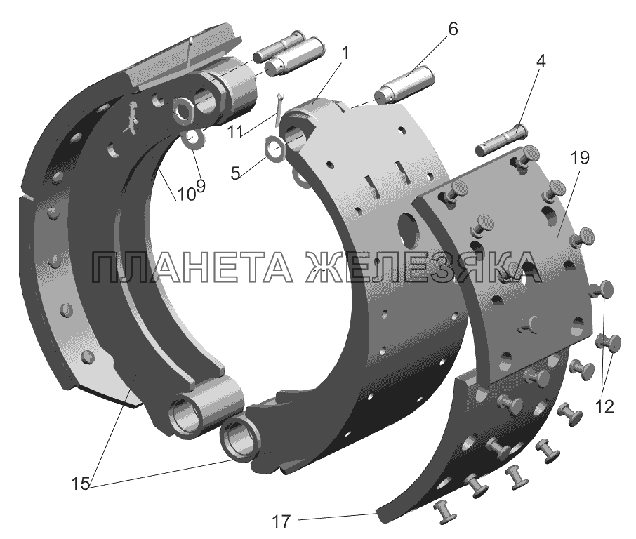 Колодка тормоза с накладками 5440-3502090, 5440-3502091 МАЗ-5440B9, 6430B9