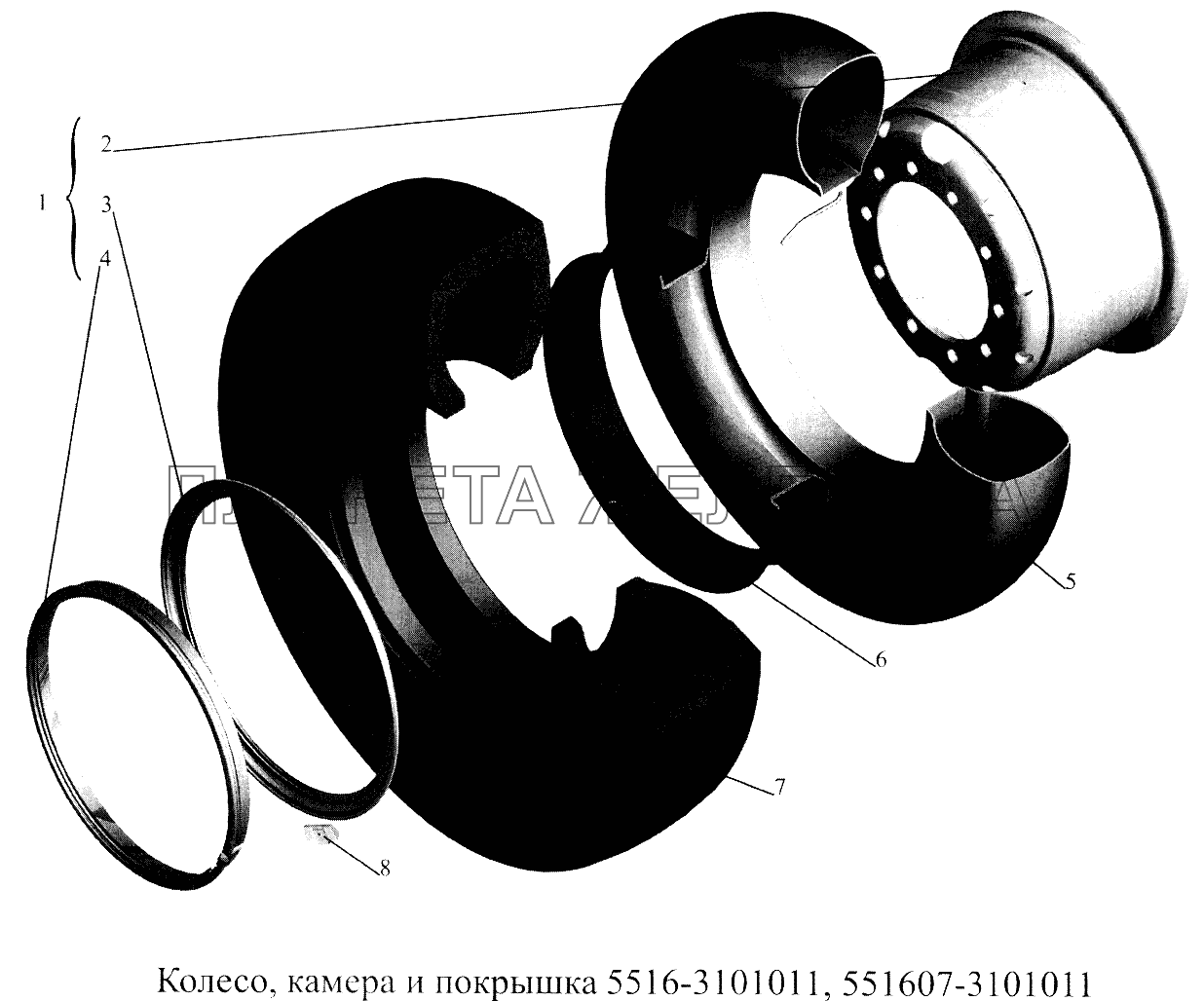 Колесо, камера и покрышка 5516-3101011, 551607-3101011 МАЗ-5516А5