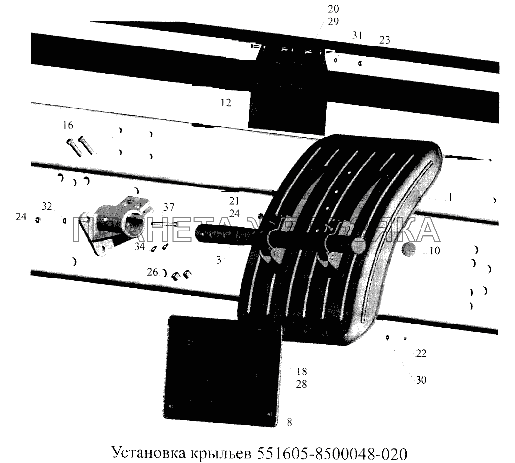 Установка крыльев 551605-8500048-020 МАЗ-5516А5