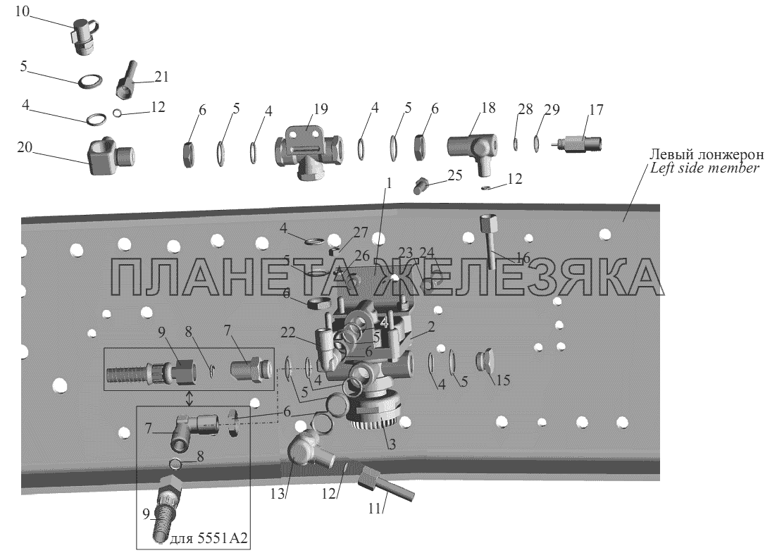 Установка ускорительного клапана 555102-3518004 МАЗ-555102, 5551А2