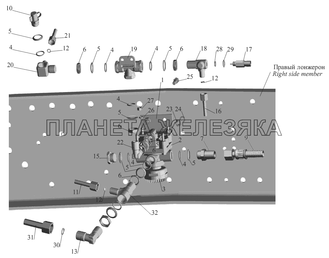 Установка ускорительного клапана 5432-3518004 МАЗ-555102, 5551А2