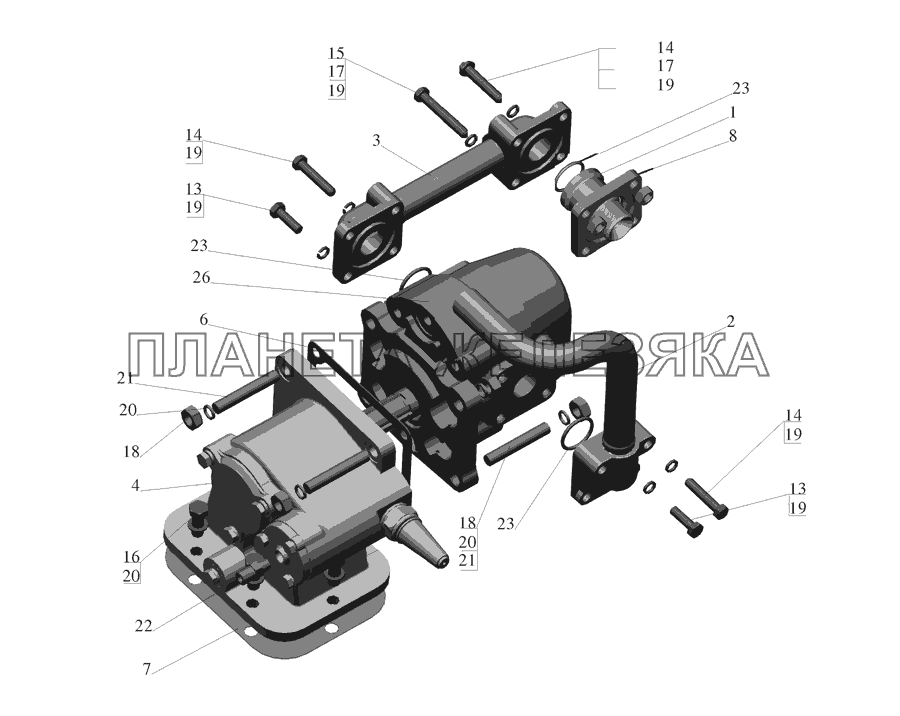 Установка коробки отбора мощности и насоса 555142-8600007 МАЗ-555142