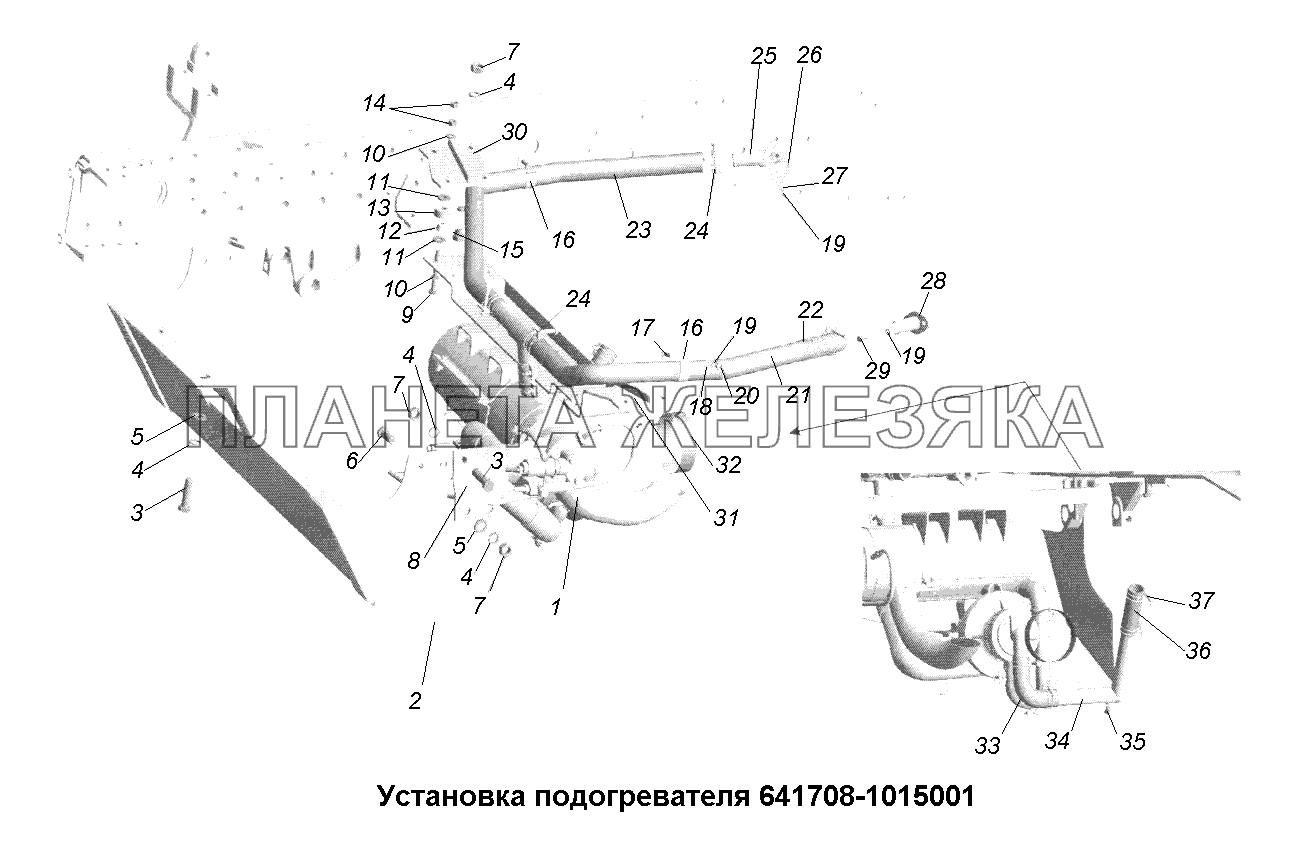 Установка подогревателя 641708-1015001 МАЗ-631705, 631708