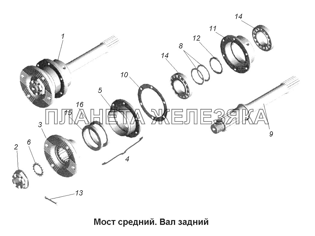 Мост средний\Мост средний. Вал задний МАЗ-631705, 631708