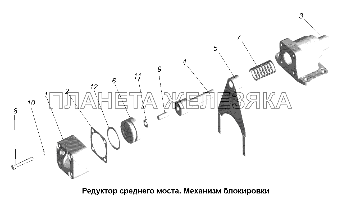 Мост средний\Редуктор среднего моста. Механизм блокировки. МАЗ-631705, 631708