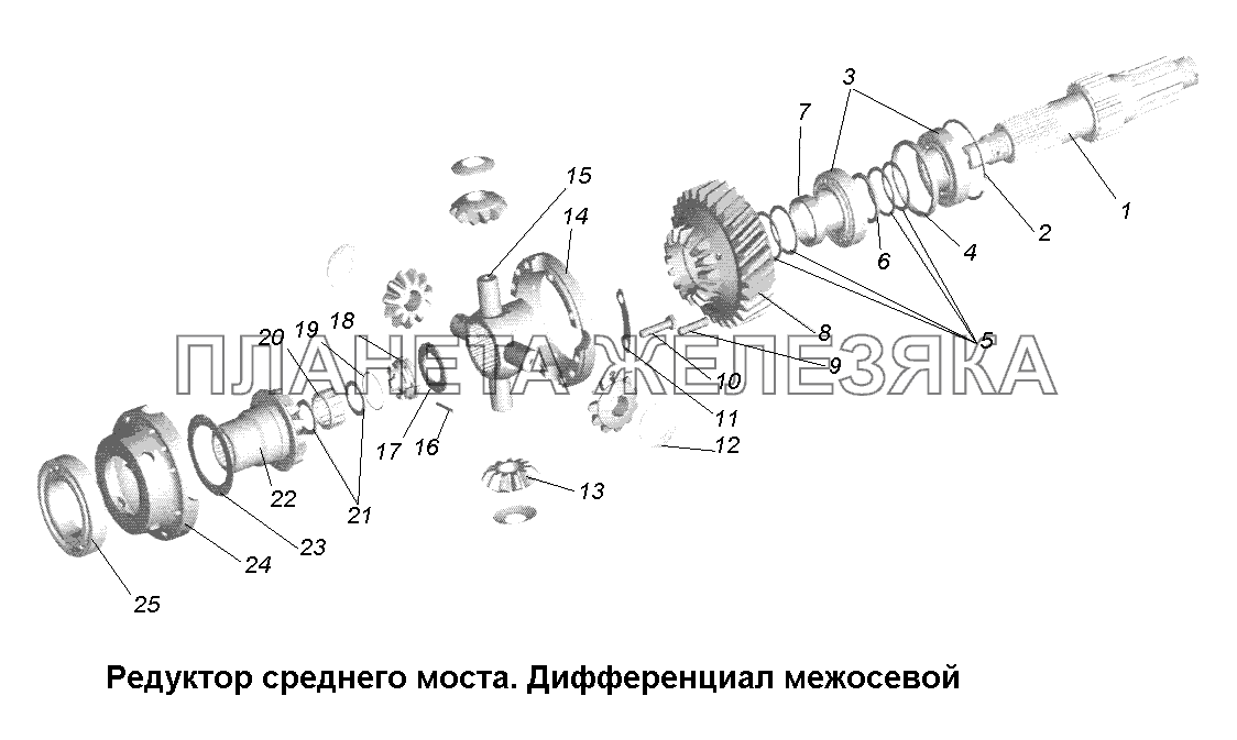 Мост средний\Редуктор среднего моста. Дифференциал межосевой. МАЗ-631705, 631708