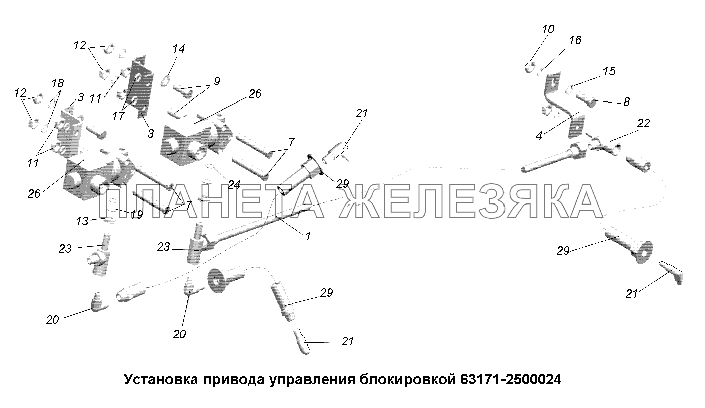 Мост средний\Установка привода управления блокировкой 63171-2500024 МАЗ-631705, 631708