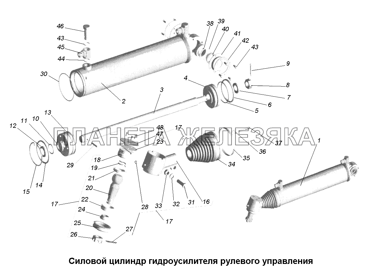 Рулевое управление\Силовой цилиндр гидроусилителя рулевого управления МАЗ-631705, 631708