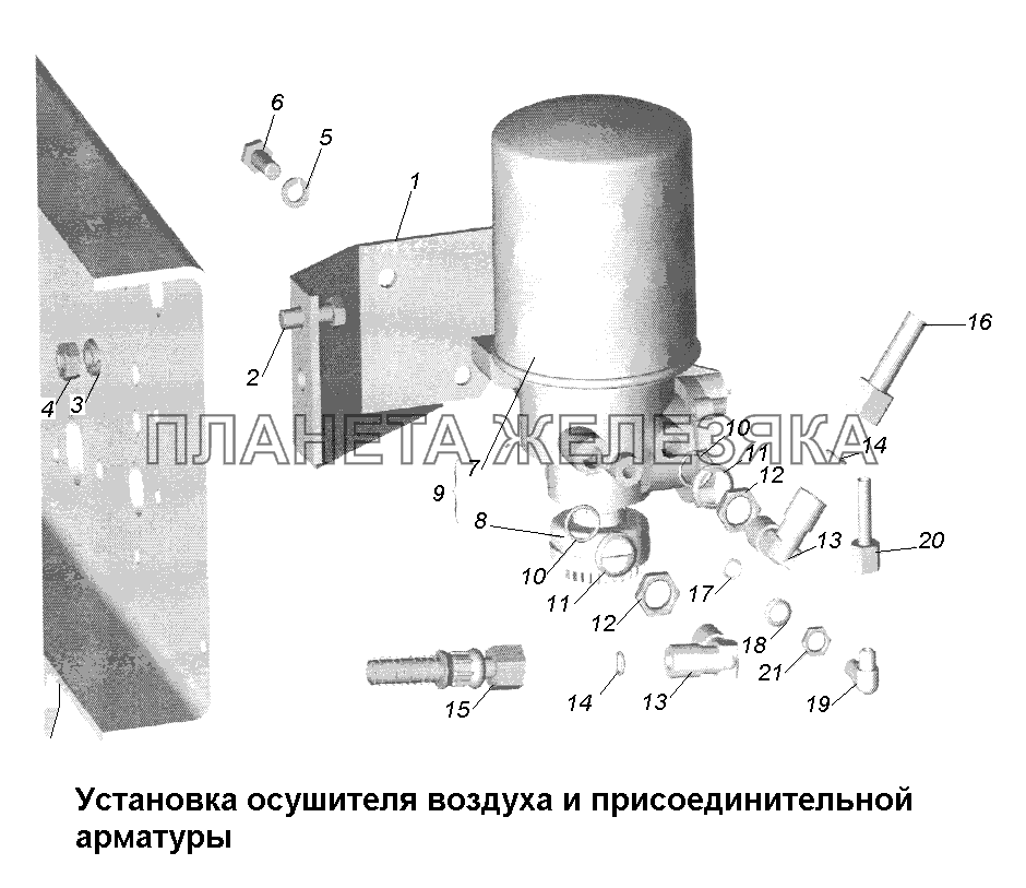 Тормоза\Установка осушителя воздуха и присоединительной арматуры МАЗ-631705, 631708