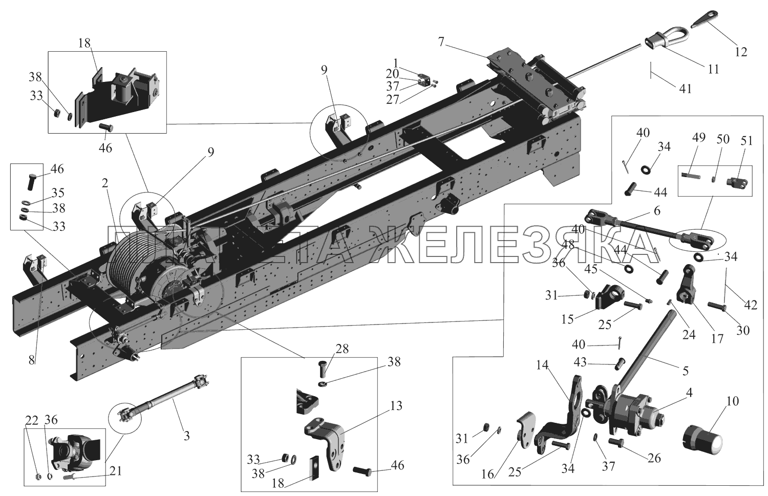 Установка и привод лебедки 631708-4500000 МАЗ-631705