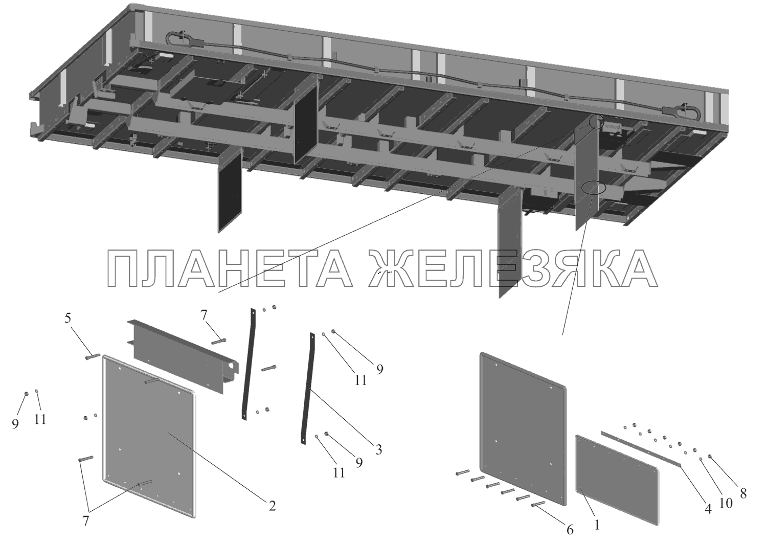 Установка платформы 6317-8500002 и брызговиков МАЗ-631705
