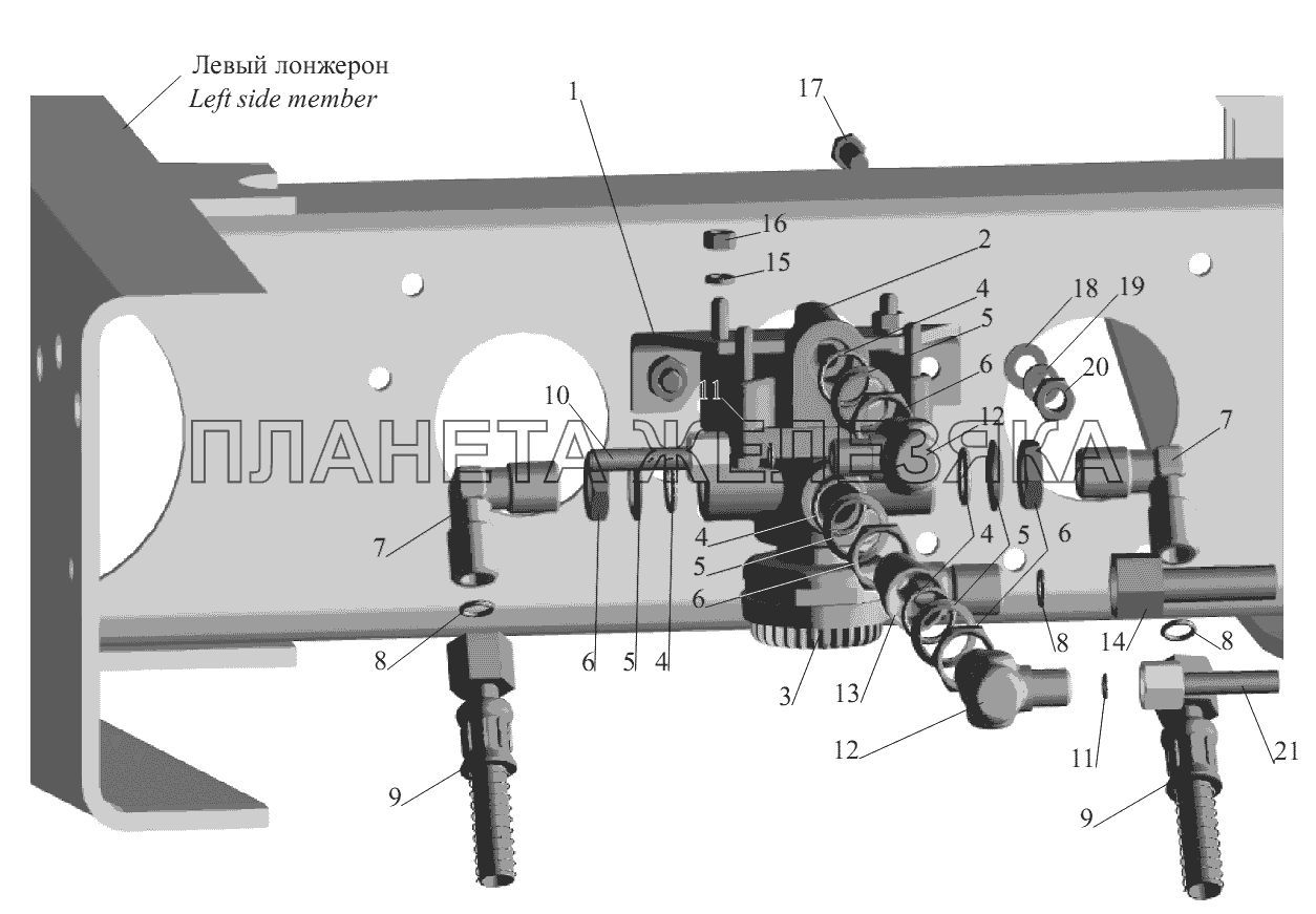 Установка ускорительного клапана 543240-3518005 МАЗ-6422, 5432