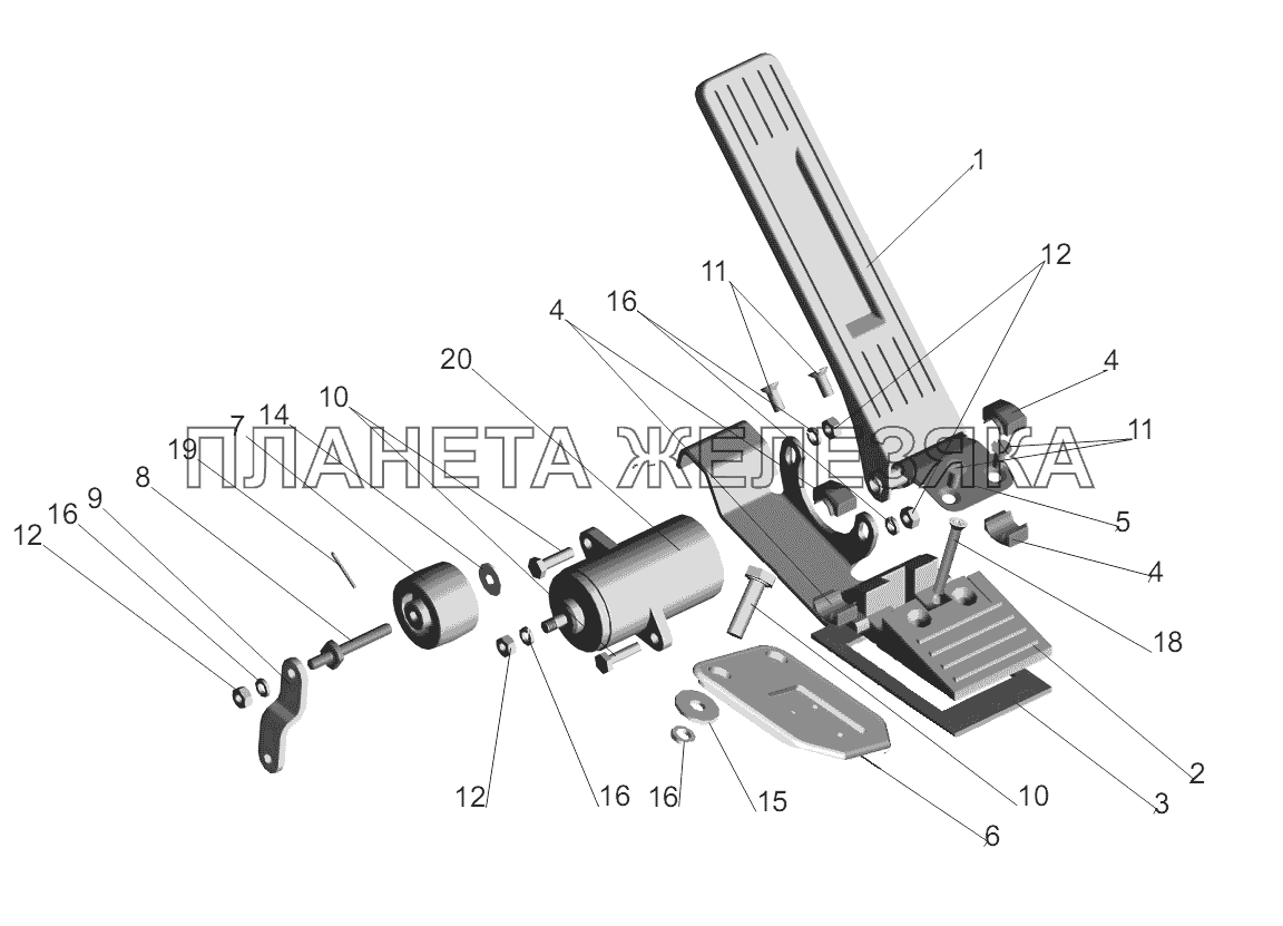 Установка педали управления двигателем 642268-1108002 МАЗ-6422, 5432