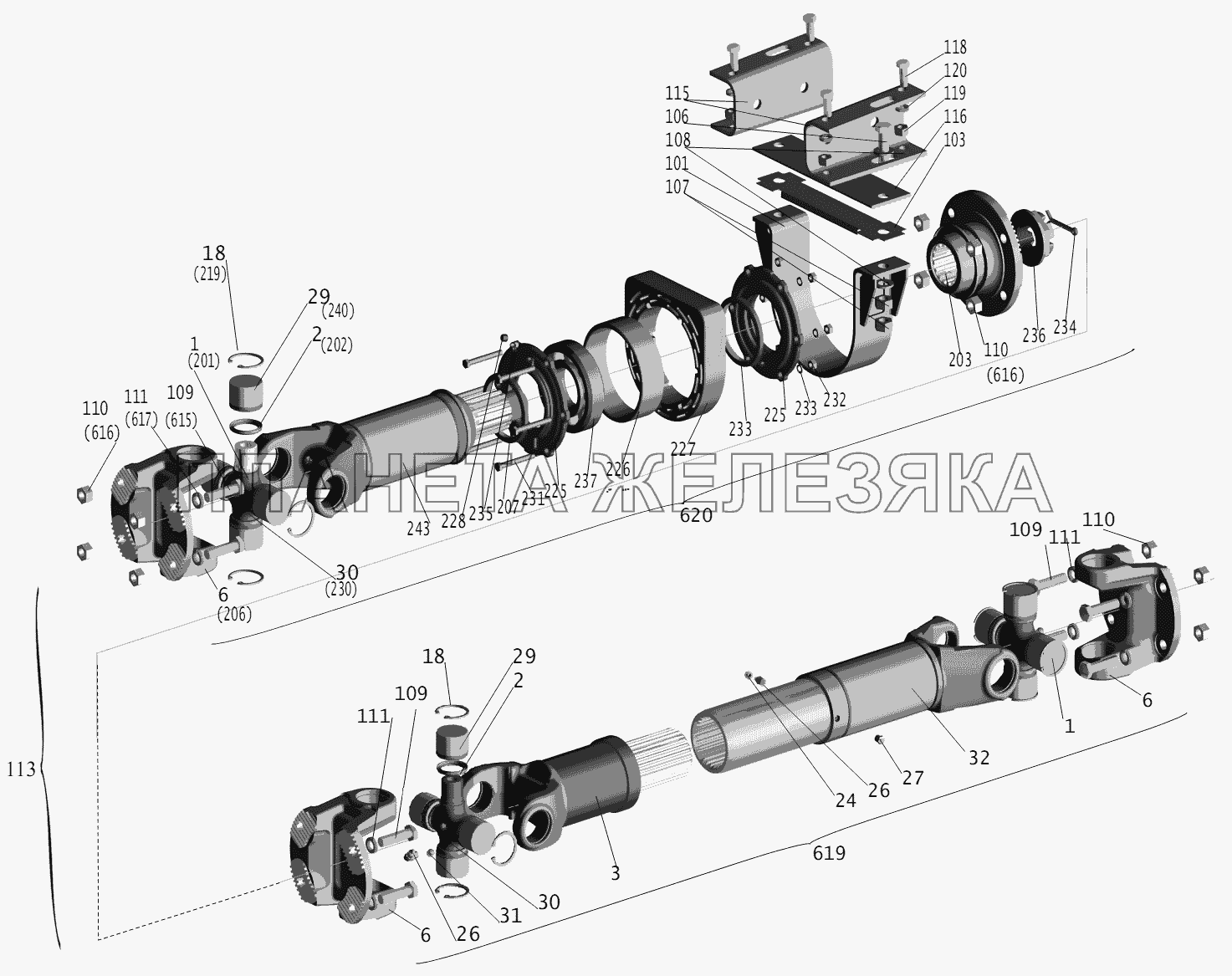 Установка карданной передачи МАЗ-6422, 5432