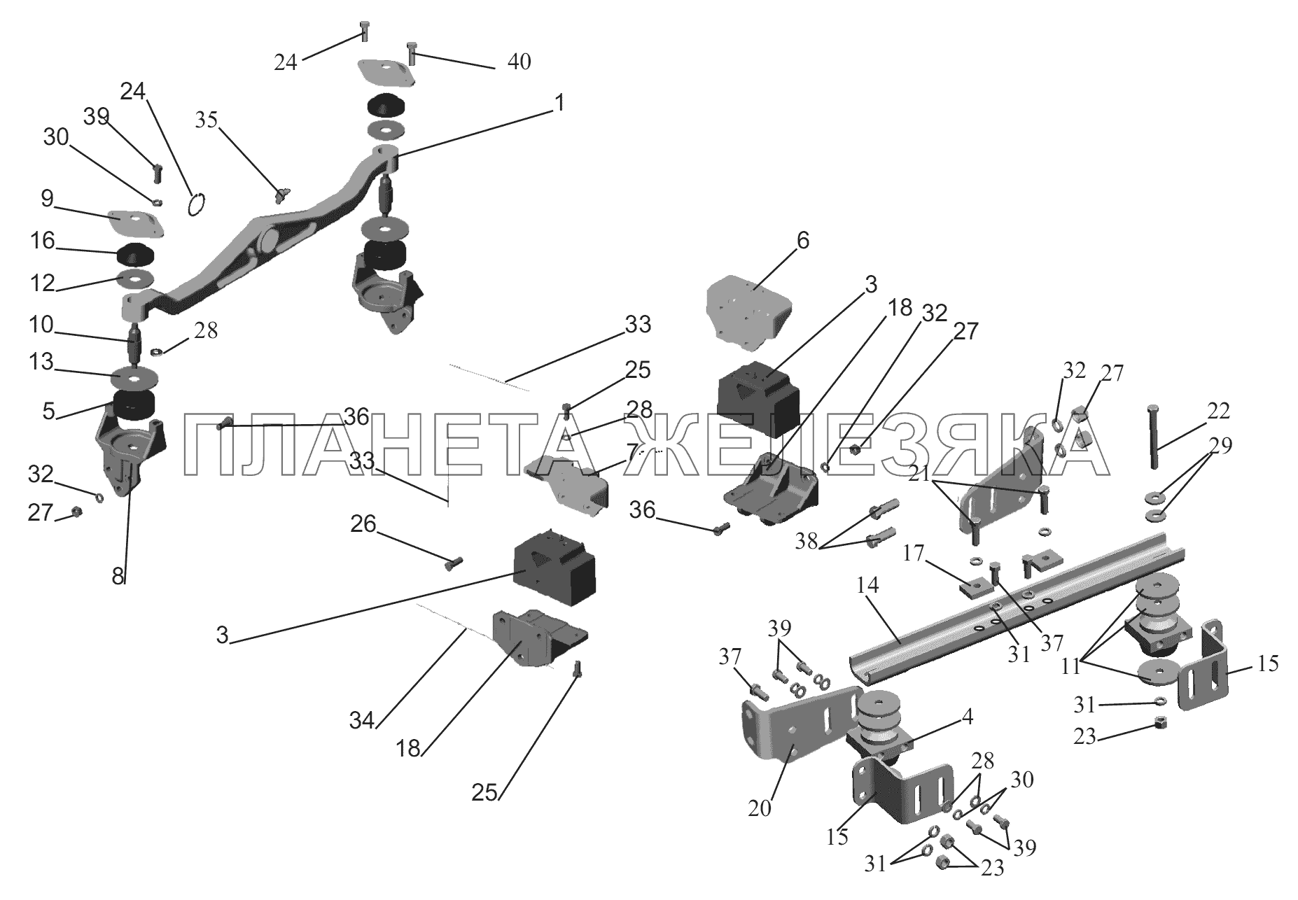 Крепление двигателя МАЗ-6430A8 (5440A8, 5440A5)