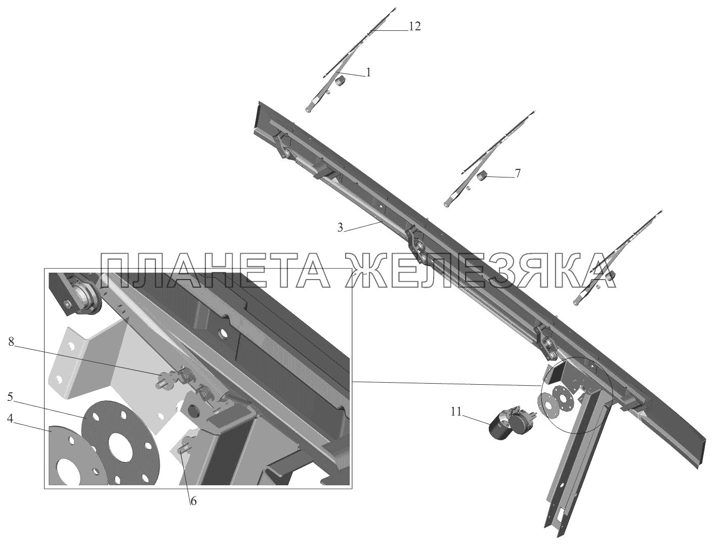 Установка стеклоочистителя 6430-3700041-001 МАЗ-6430A8 (5440A8, 5440A5)