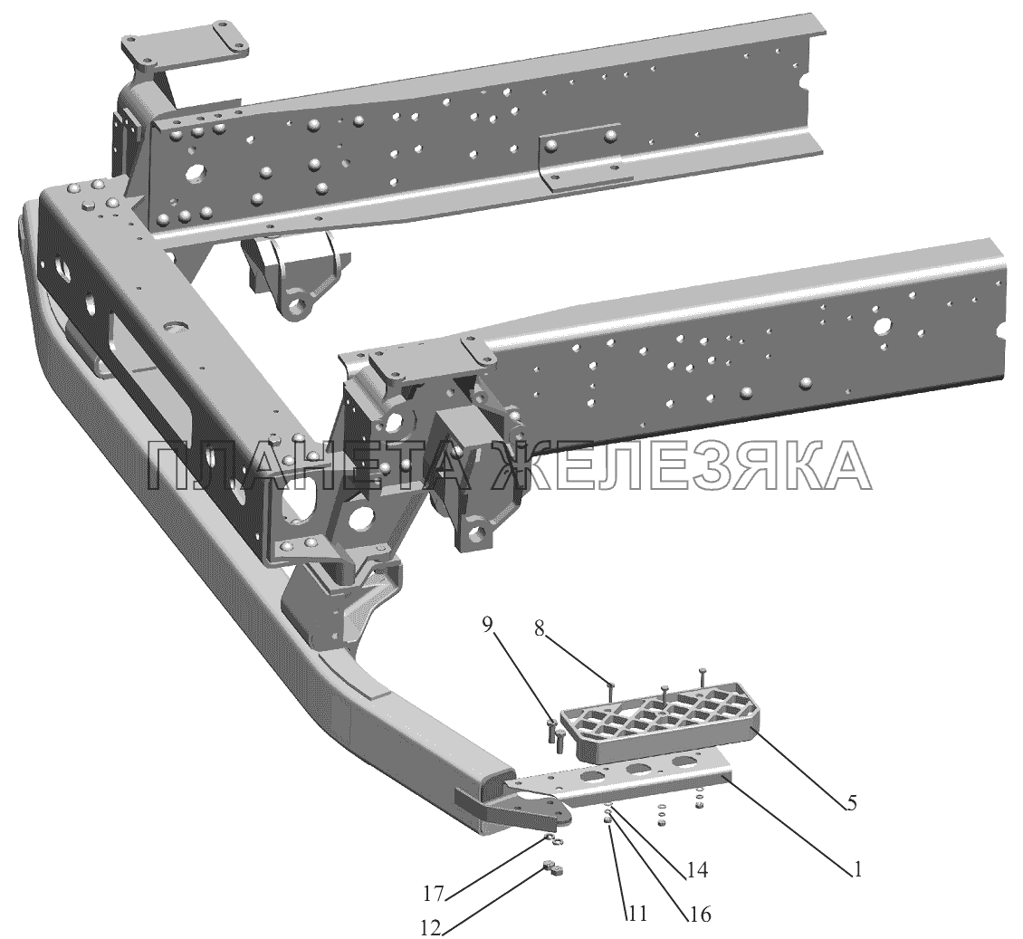 Установка нижней подножки 544008-8400016-010 МАЗ-6430A8 (5440A8, 5440A5)