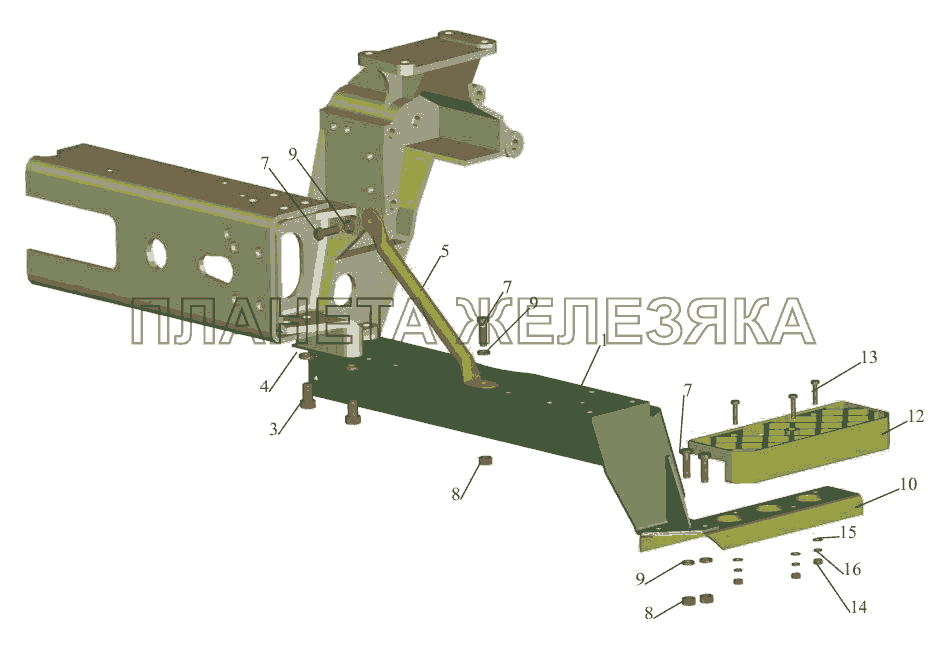 Установка нижней подножки 544008-8400016 МАЗ-650108