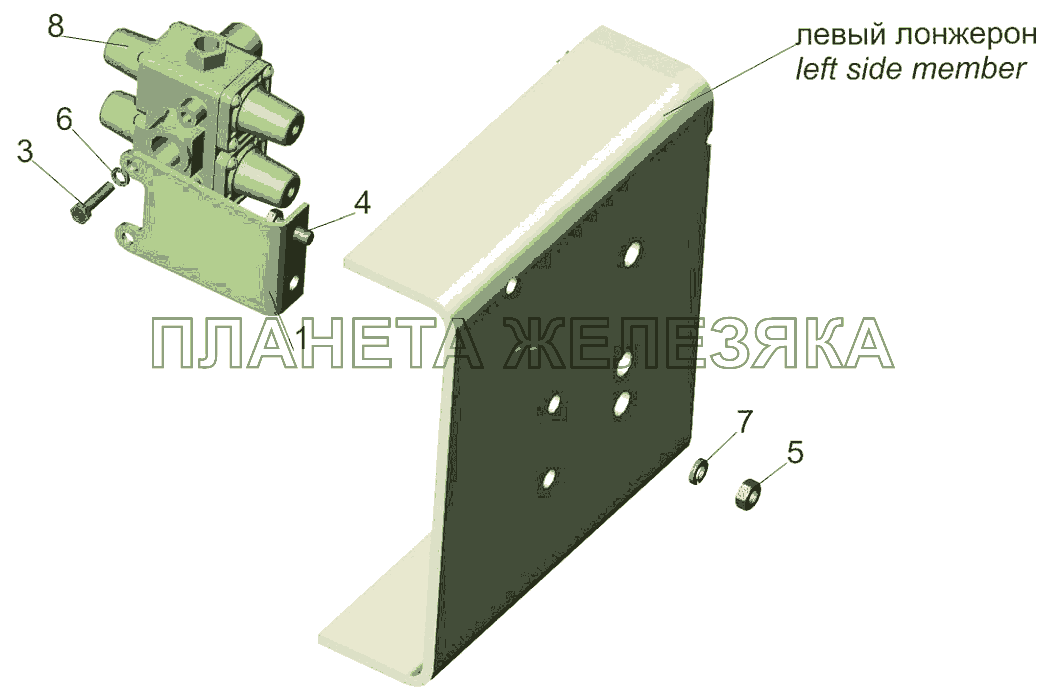 Крепление четырехконтурного клапана 6501АЗ-3515002 МАЗ-6501B9