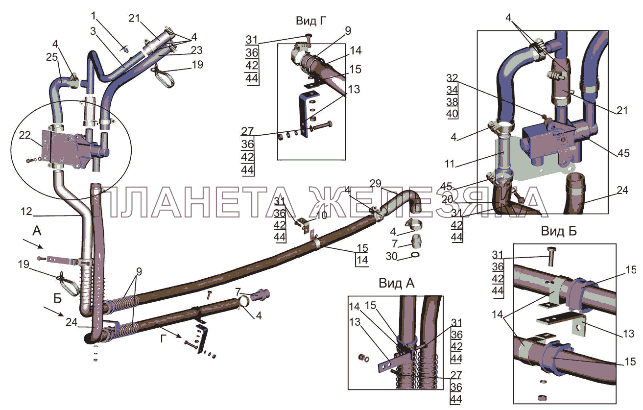 Установка шлангов отопителя 6430A9-8100006-020 МАЗ-6501B9