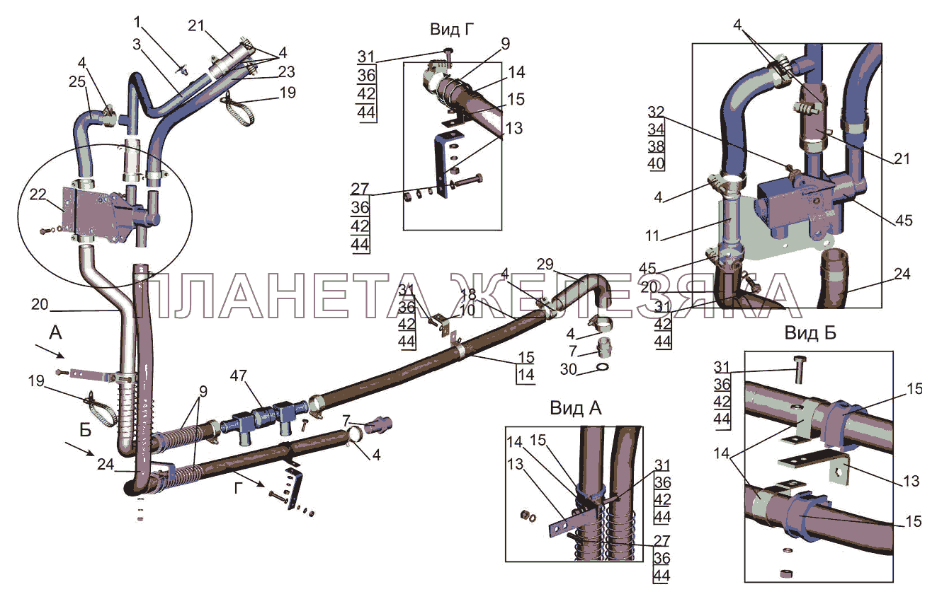 Установка шлангов отопителя 6516A9-8100006-030 МАЗ-6501B9