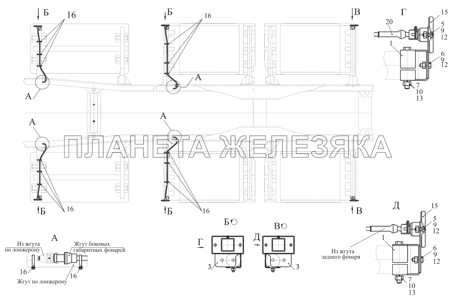 Установка боковых габаритных огней на шасси 6516A8-3700081, 6516A8-3700081-700 МАЗ-651669-320 (340)