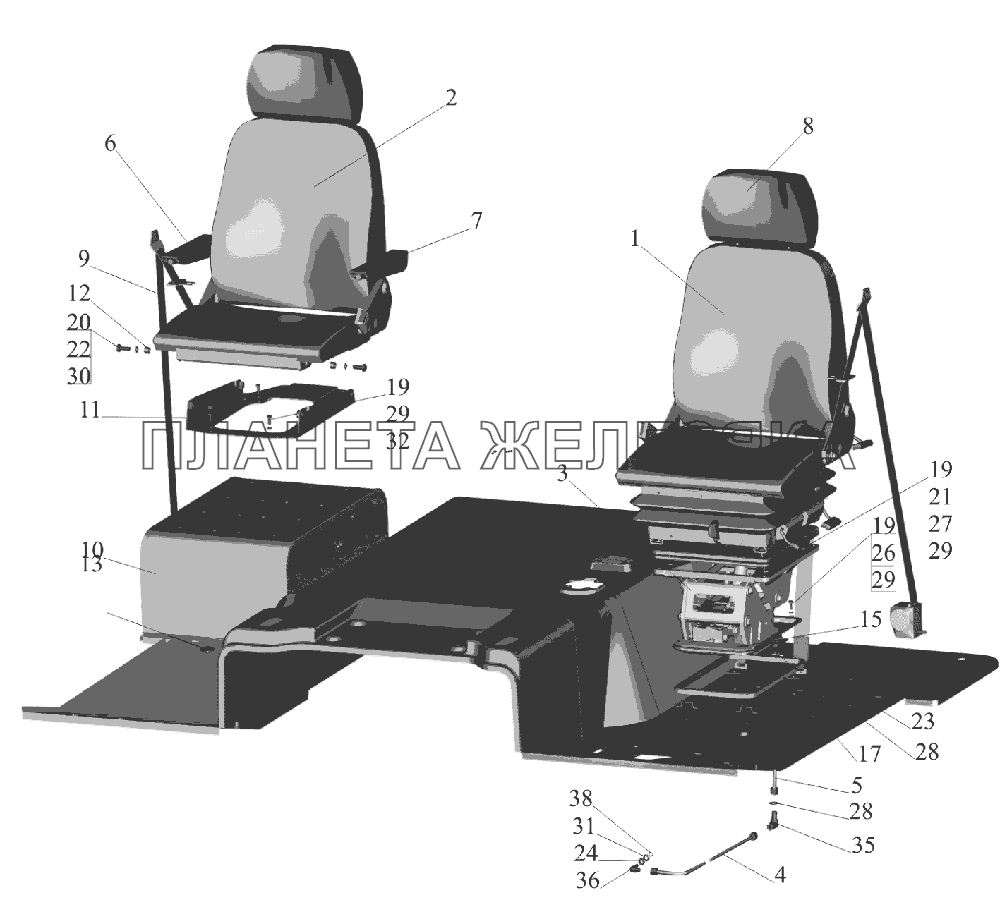 Установка и пневмопитание сидений 544003-6800006 МАЗ-6516V8-520 (6516V8-540)
