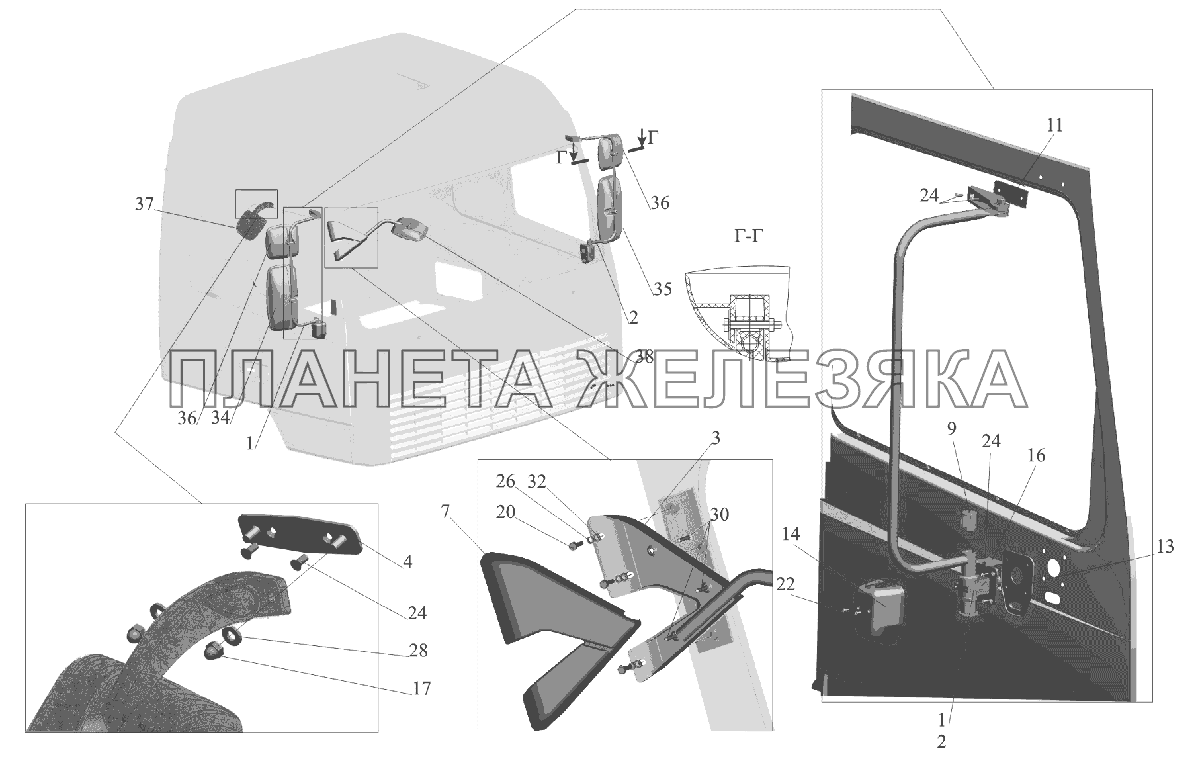 Установка зеркал 6430-8200005-010 МАЗ-6516V8-520 (6516V8-540)