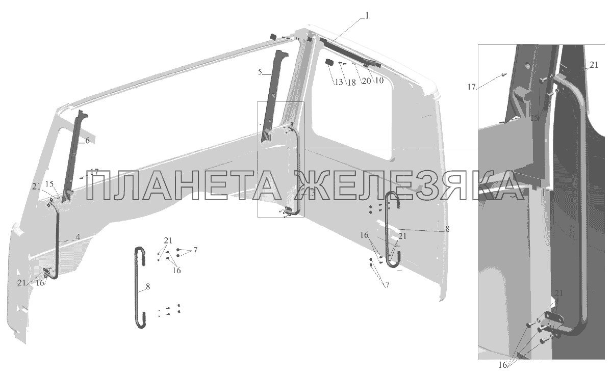Установка поручней в кабине 6430-8200030 МАЗ-6516V8-520 (6516V8-540)