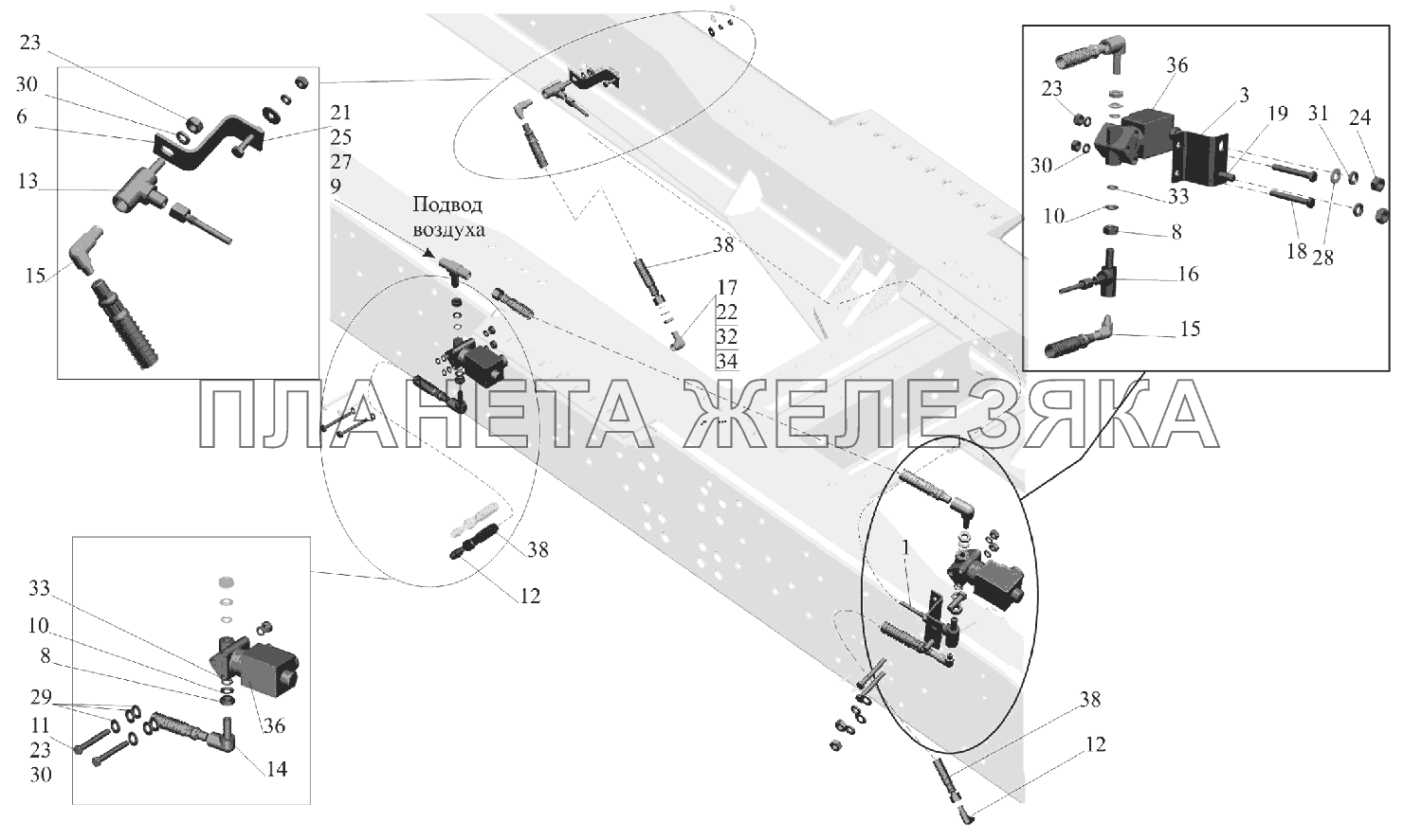 Установка привода управления блокировкой 6516А8-2500024 МАЗ-6516V8-520 (6516V8-540)