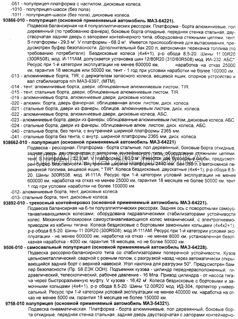 Полуприцепы Справочник