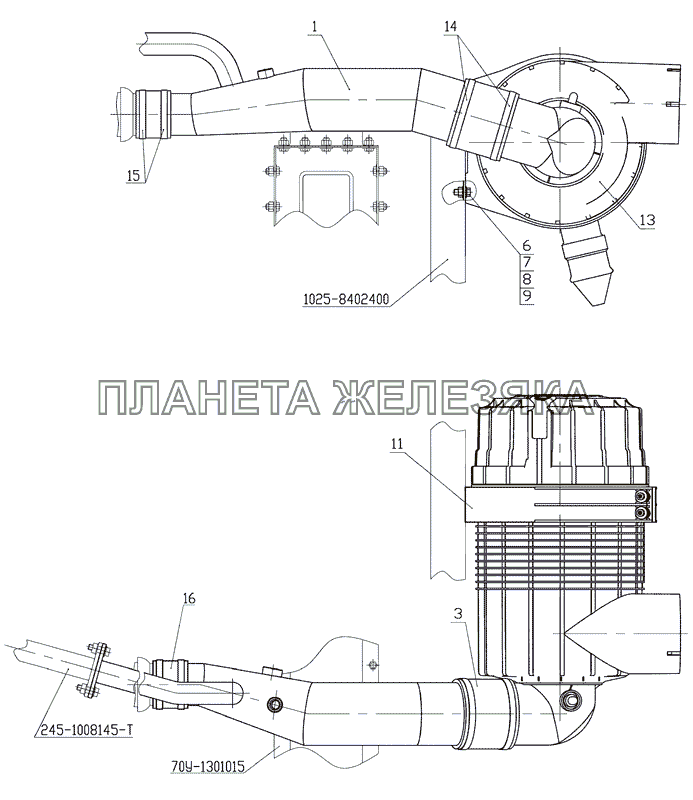 Установка воздухоочистителя МТЗ-1025.4