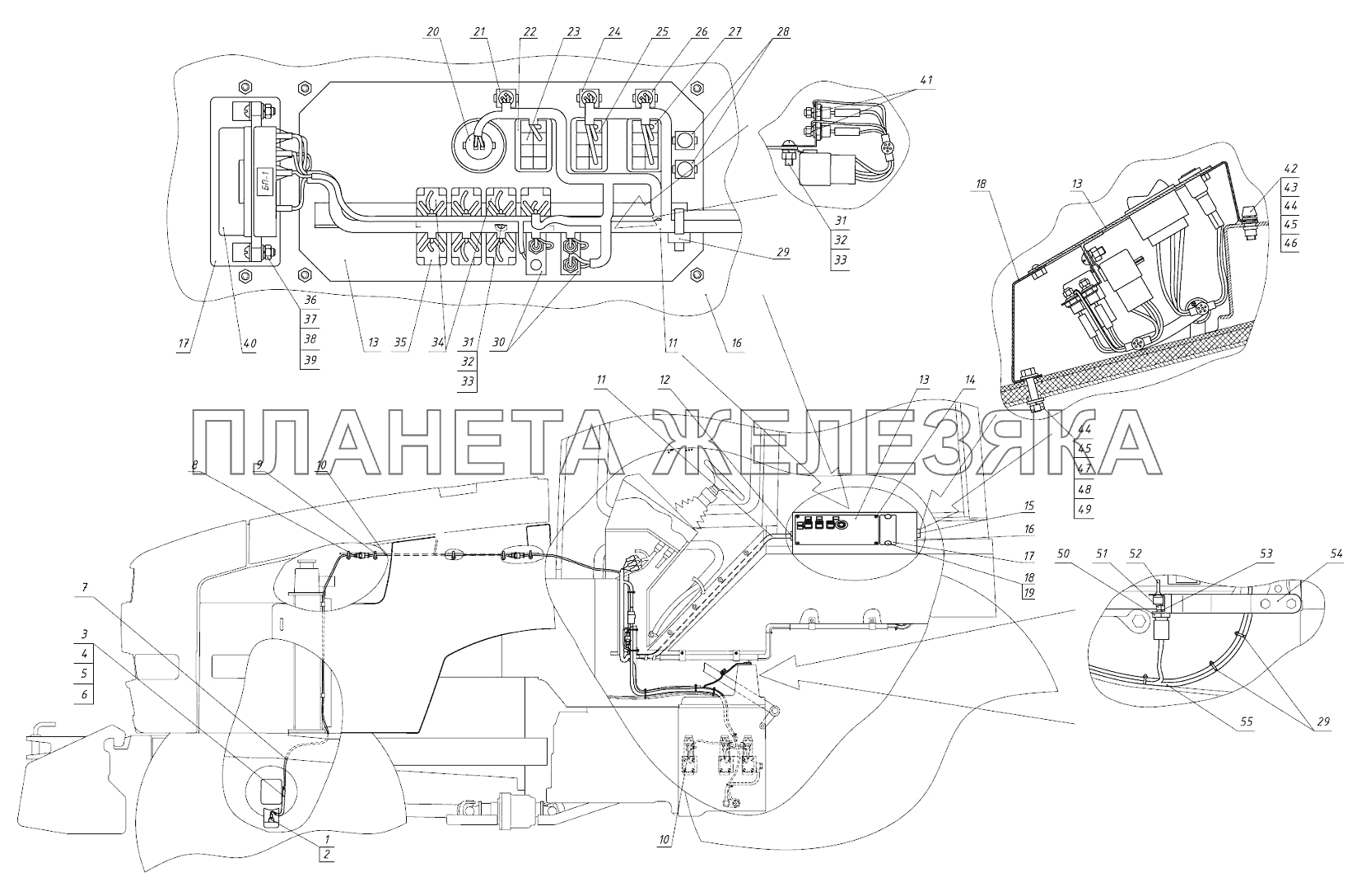 Управление ПВМ, БД заднего моста и передним ВОМ (с КП 16Fx8R) (для тракторов 1220.4) (электрическая часть) Беларус-1220